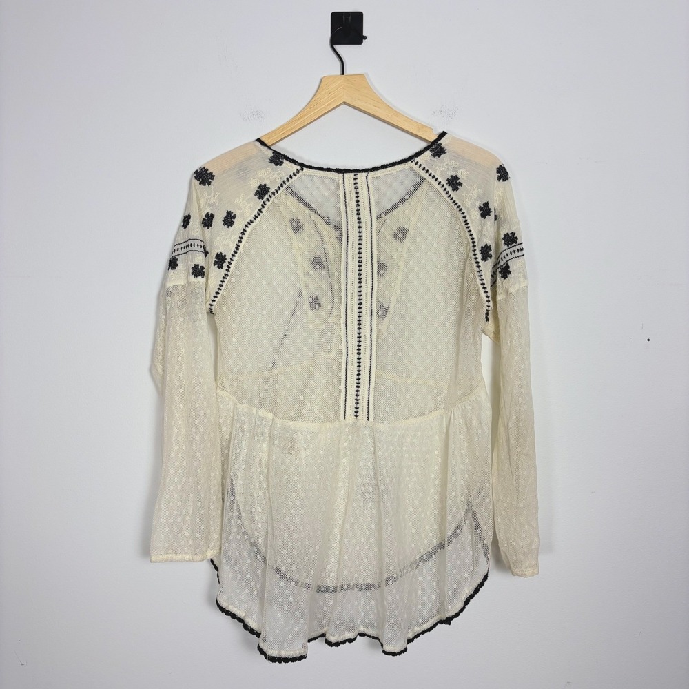 Free People Star Dust‎ Mesh Roses Are Red Embellished Gauze Lace Up Tunic Top S - Picture 7 of 7